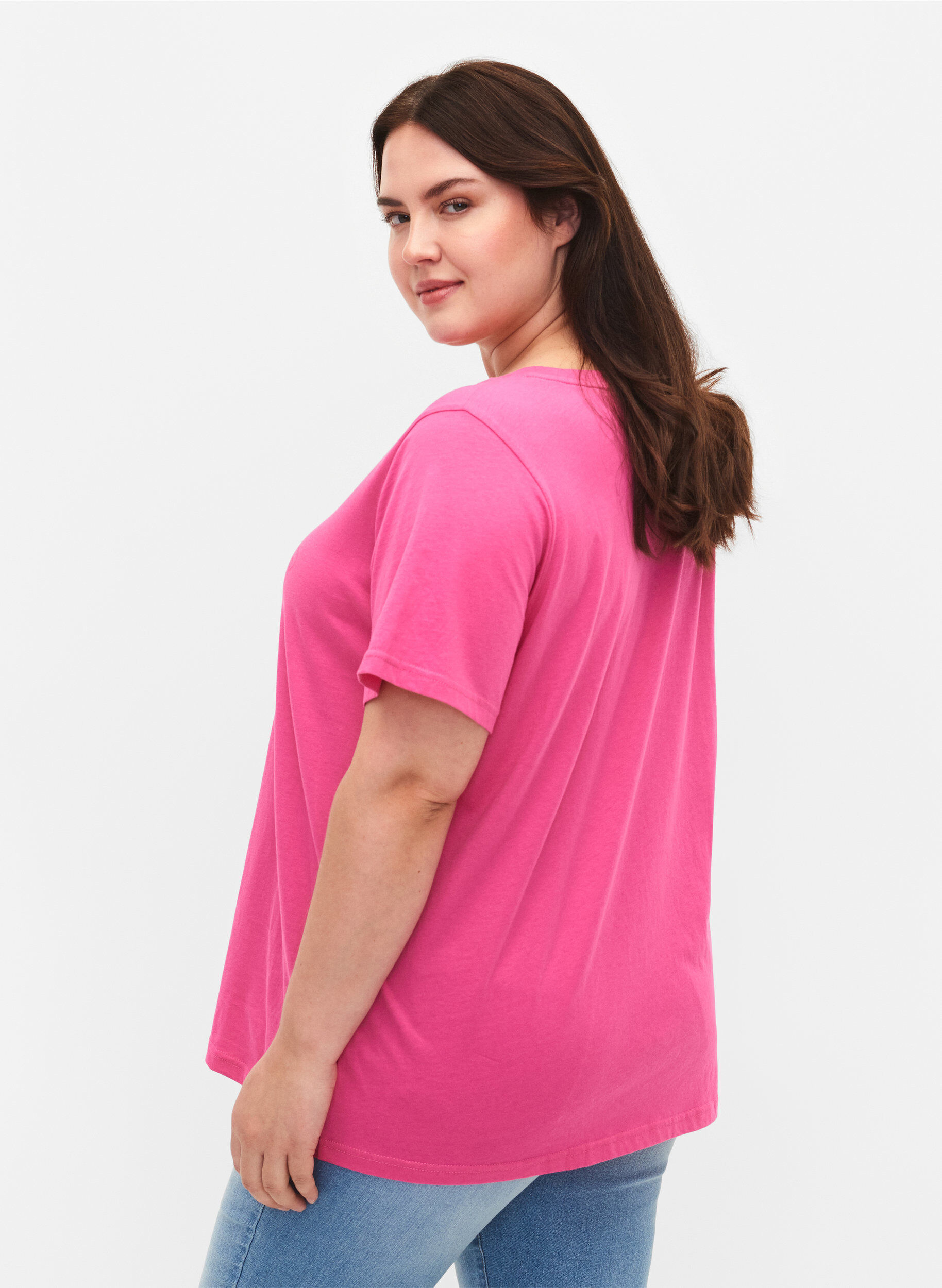 ZizziT-Shirt aus Baumwolle mit Textprint, Shocking Pink W. LOS, Model image number 1
