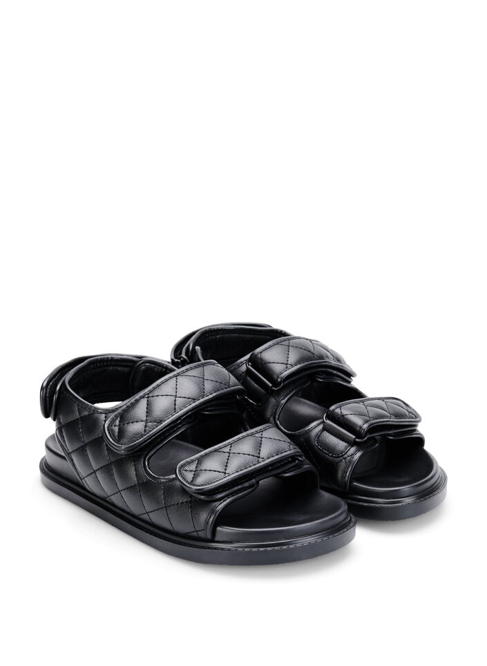 Wide Fit Sandalen aus Leder, Schwarz, Packshot image number 1