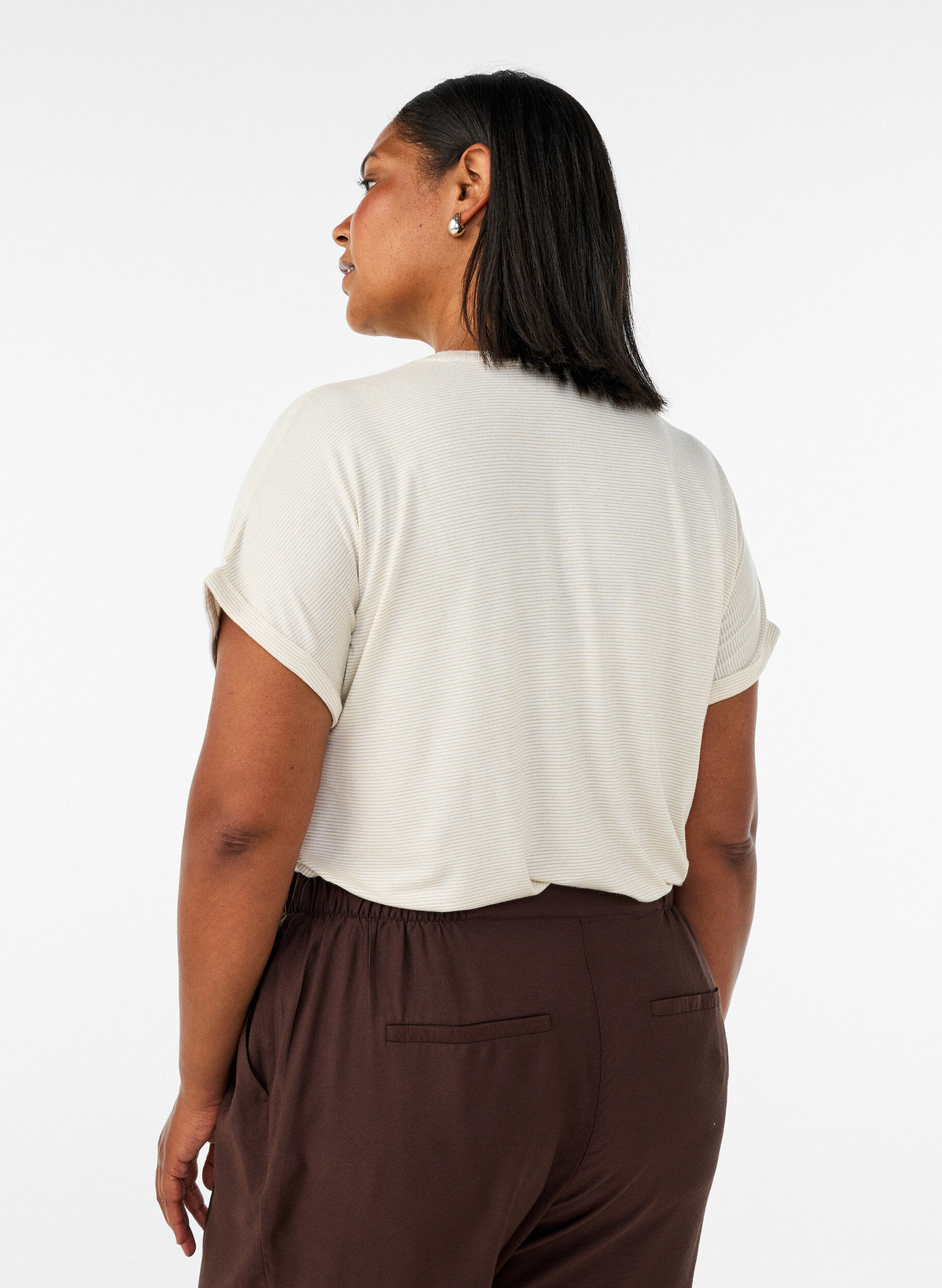 ZizziT-Shirt aus Viskose mit Glitzerstreifen, Vanille, Model image number 2