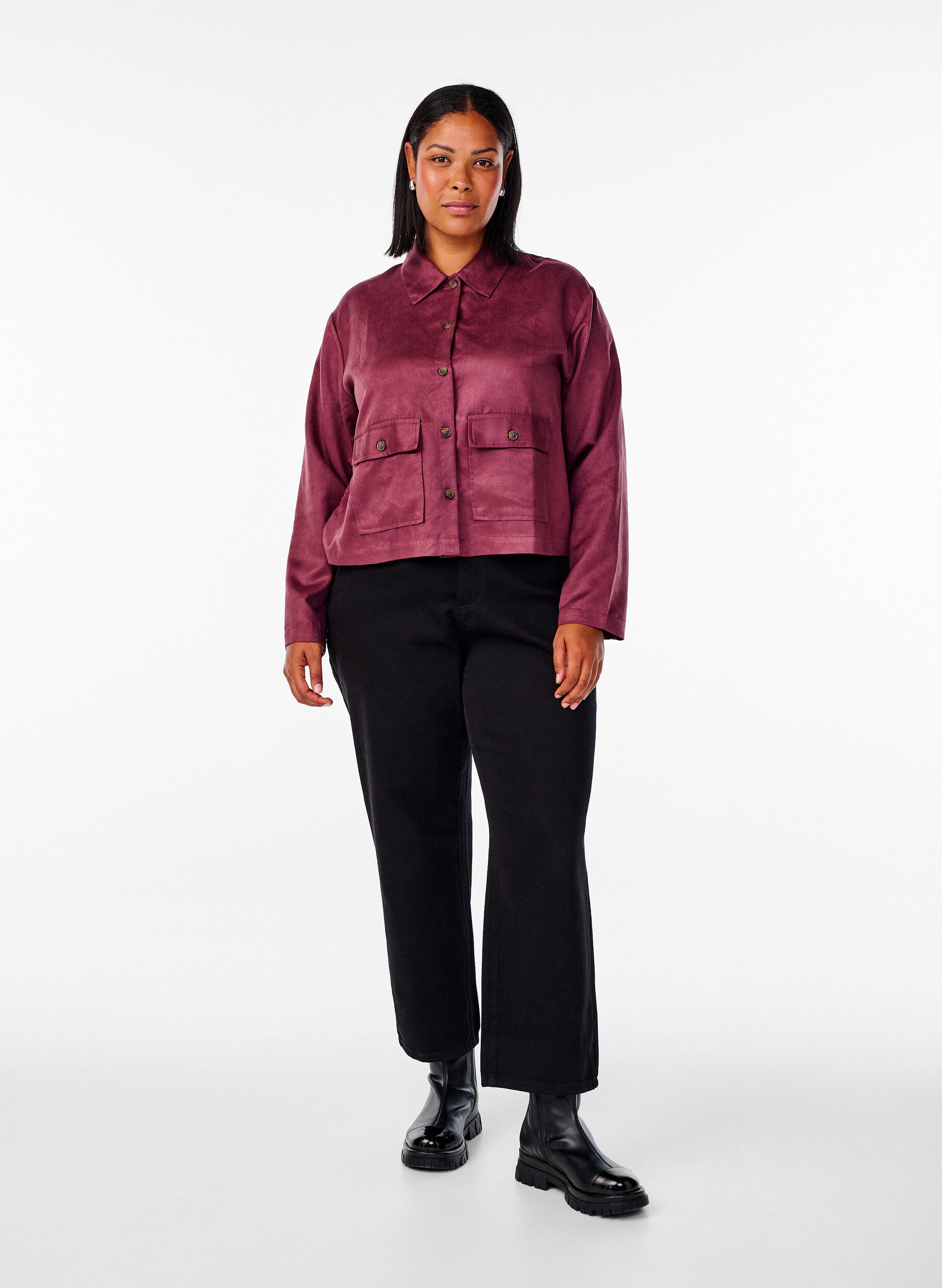 ZizziKurze Jacke aus Wildlederimitat mit Taschen, Rot, Model image number 1