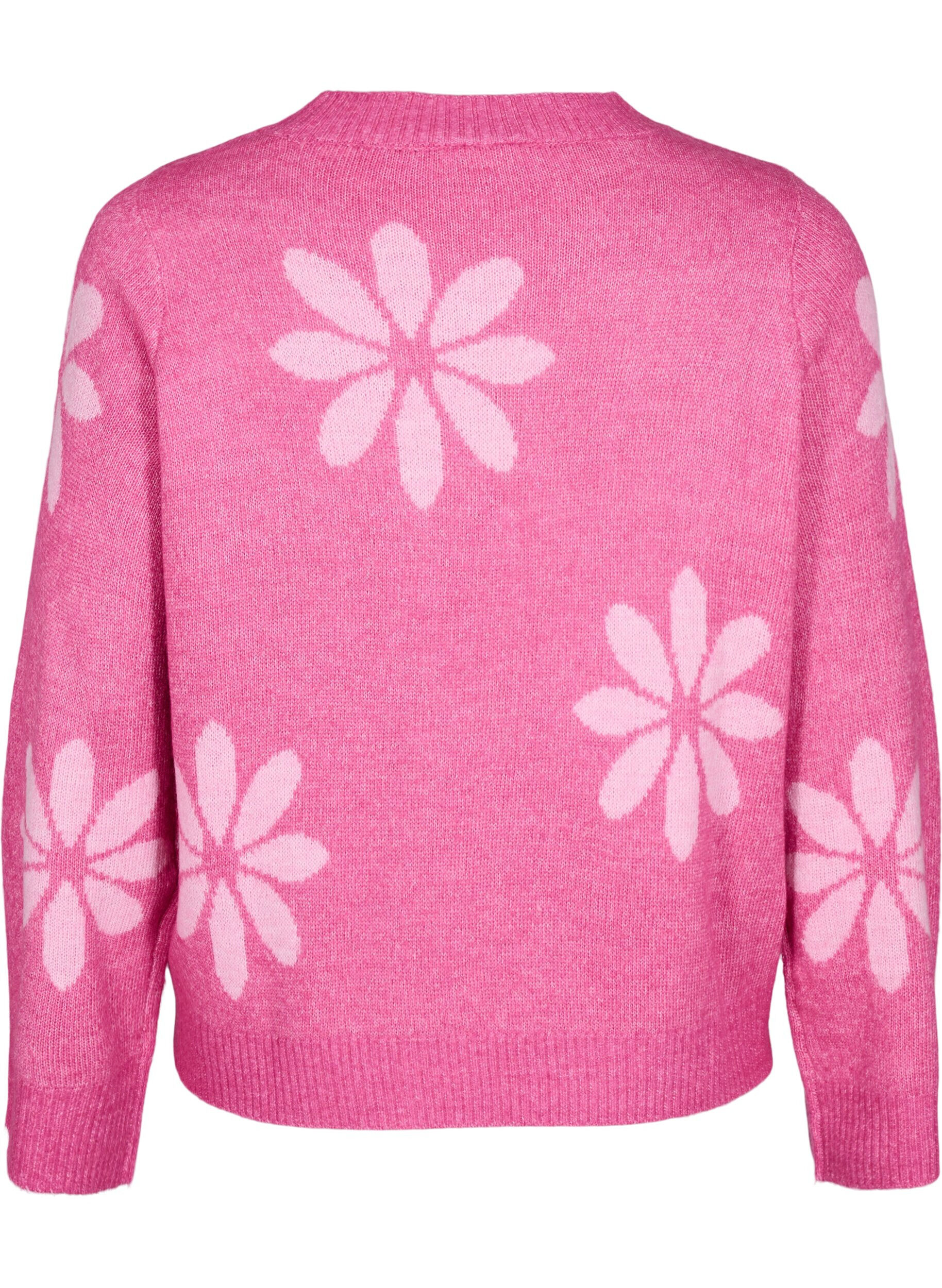 ZizziGebl&uuml;mte Bluse aus Strick, Raspberry Rose Comb, Packshot image number 1