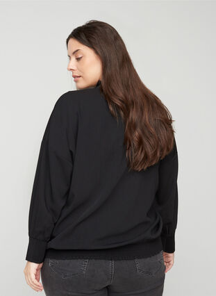 Langarm Bluse mit V-Ausschnitt und Smock, Black, Model image number 1