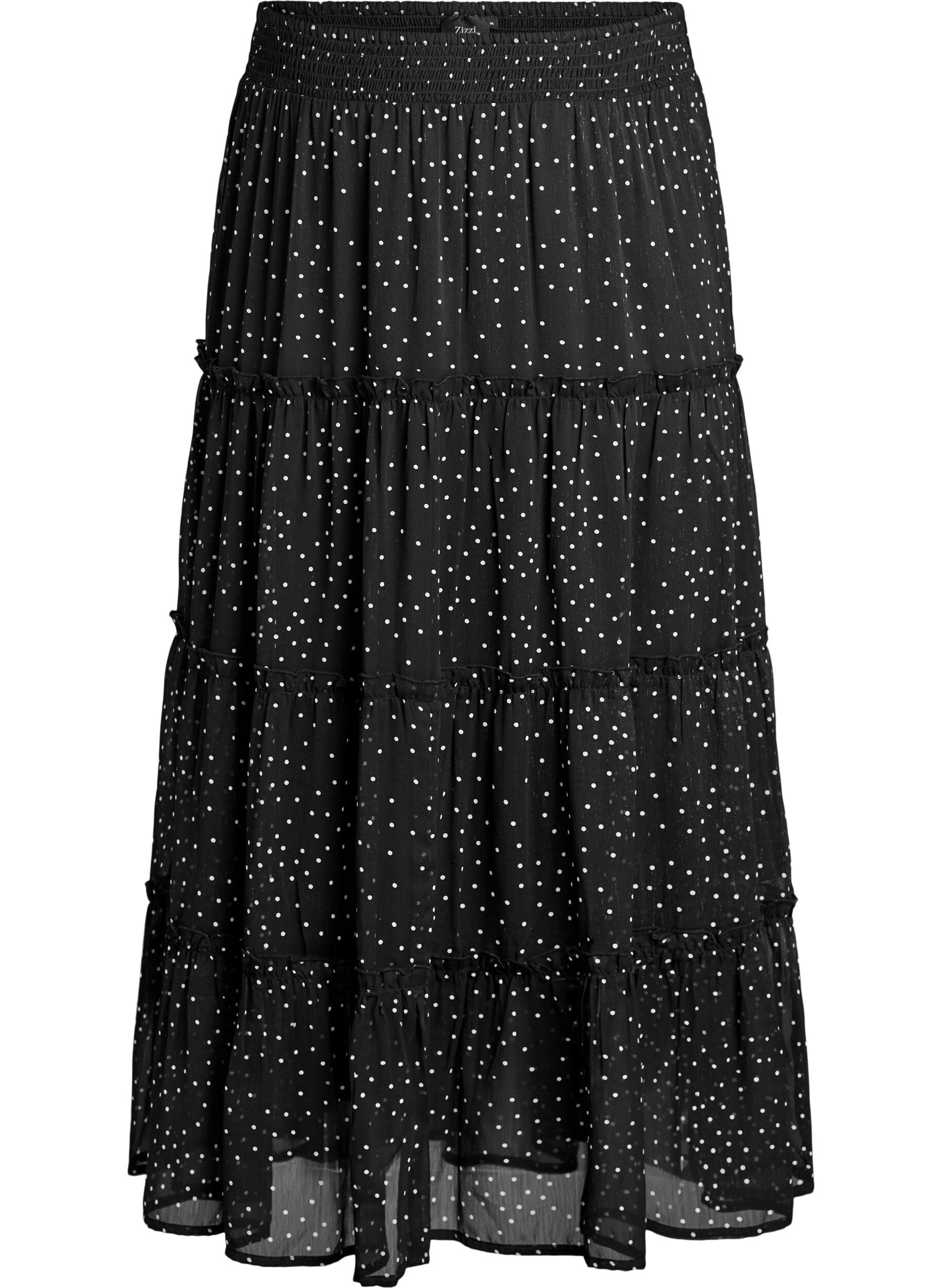 ZizziLanger A-Linien-Rock aus Chiffon mit Polka Dots, Schwarz, Packshot image number 0