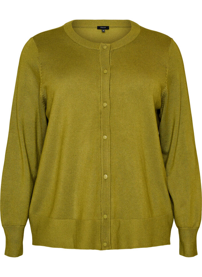 Strickjacke mit Rundhalsausschnitt und Kn&ouml;pfen, Gr&uuml;n, Packshot image number 0