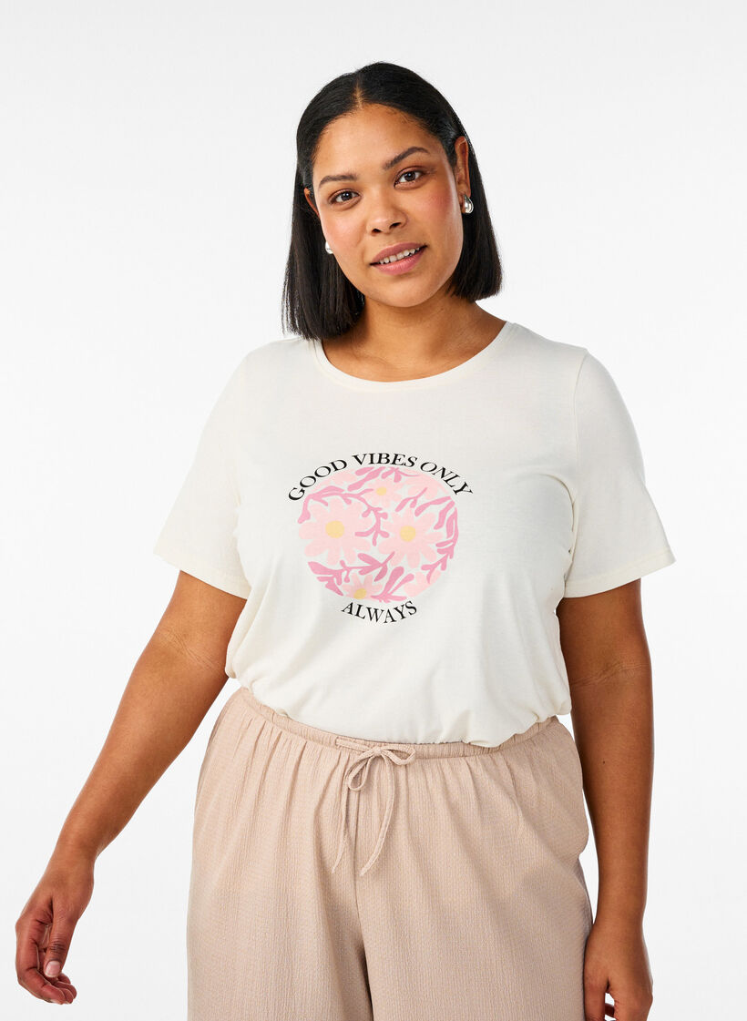 T-Shirt mit Print, Vanille, Model image number 0