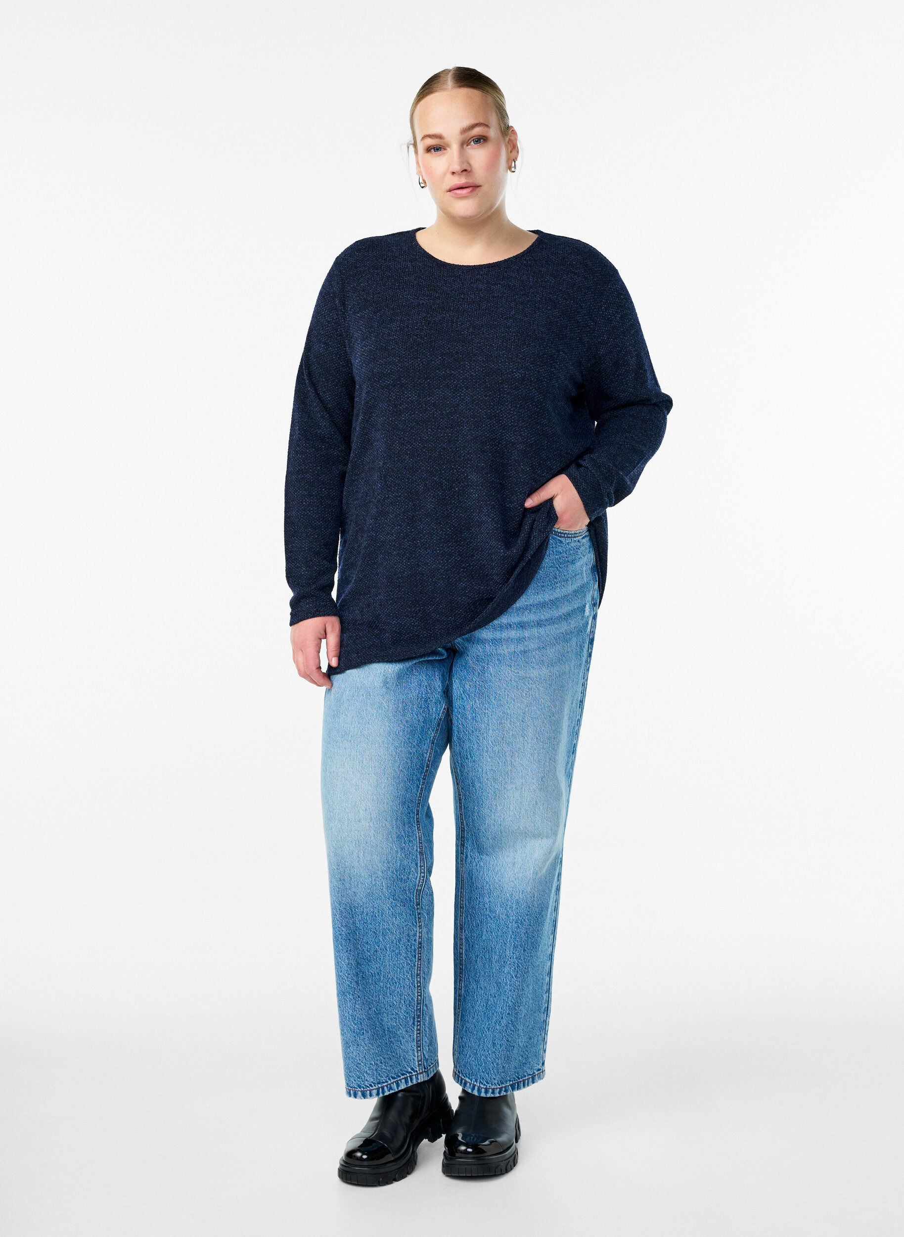 ZizziLang&auml;rmelige Bluse mit Struktur, Blau, Model image number 1