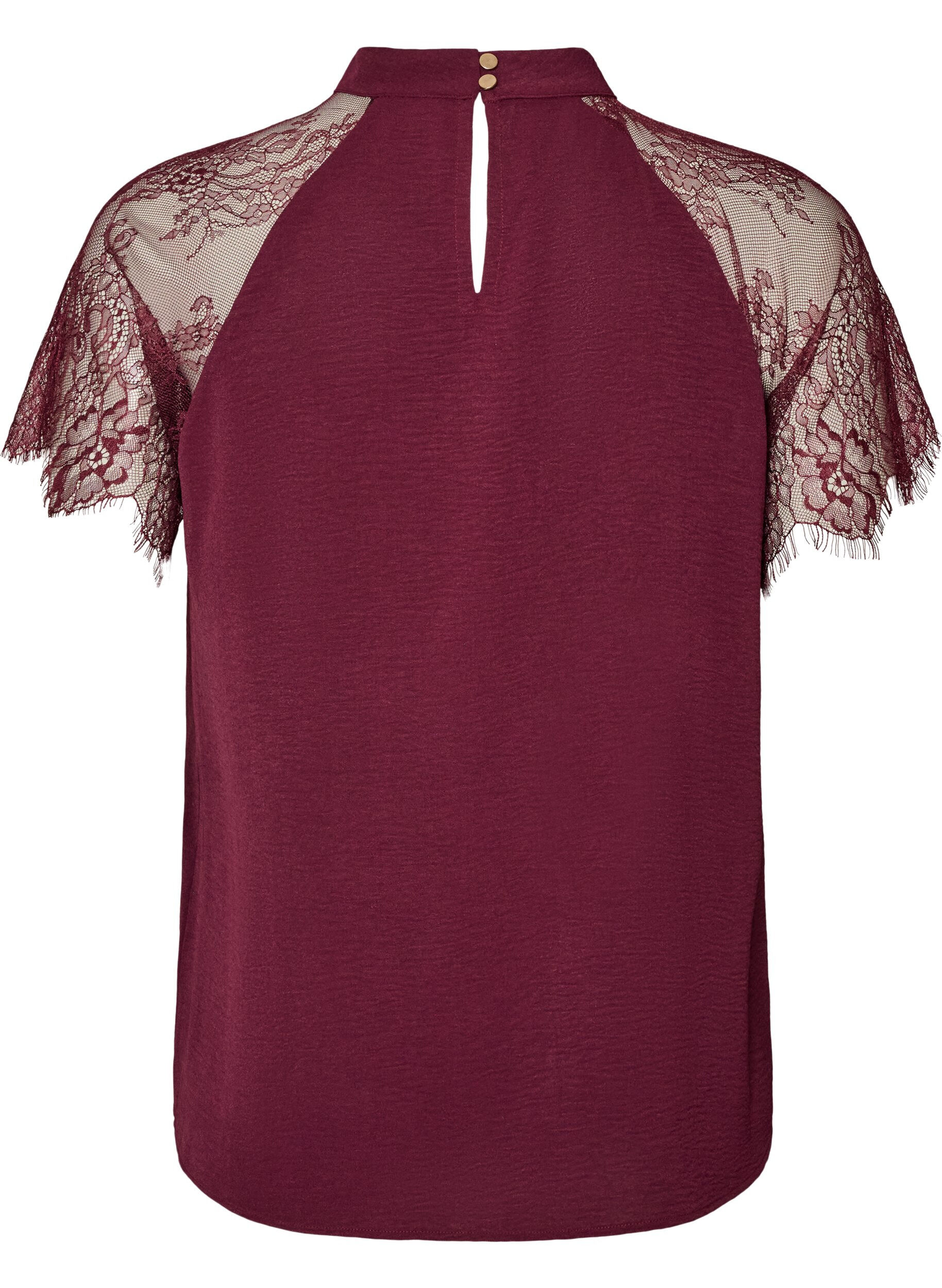 ZizziBluse mit kurzen &Auml;rmeln aus Spitze und hohem Kragen, Rot, Packshot image number 1