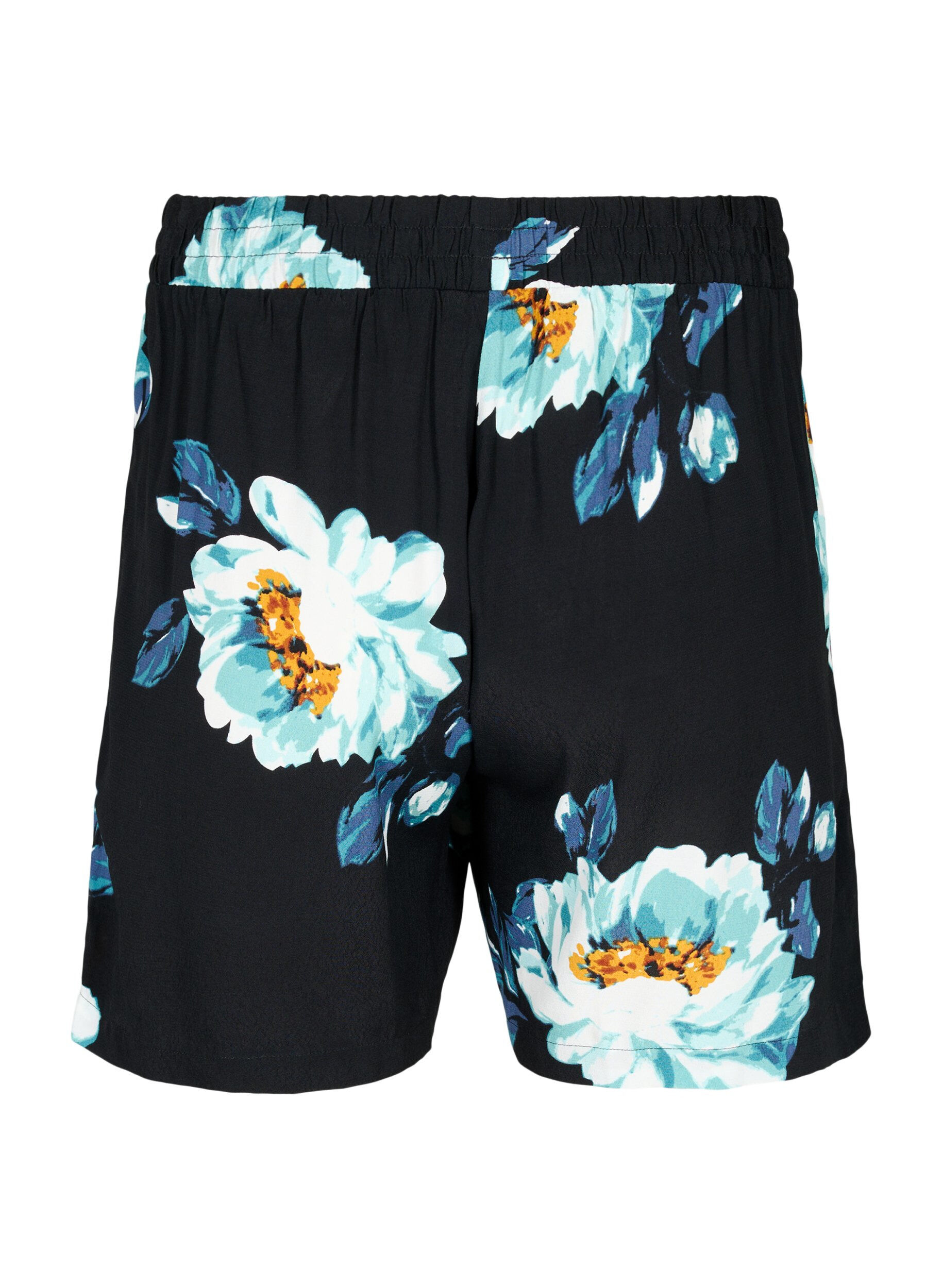 ZizziLocker sitzende Shorts aus Viskose, Black Big Flower, Packshot image number 1