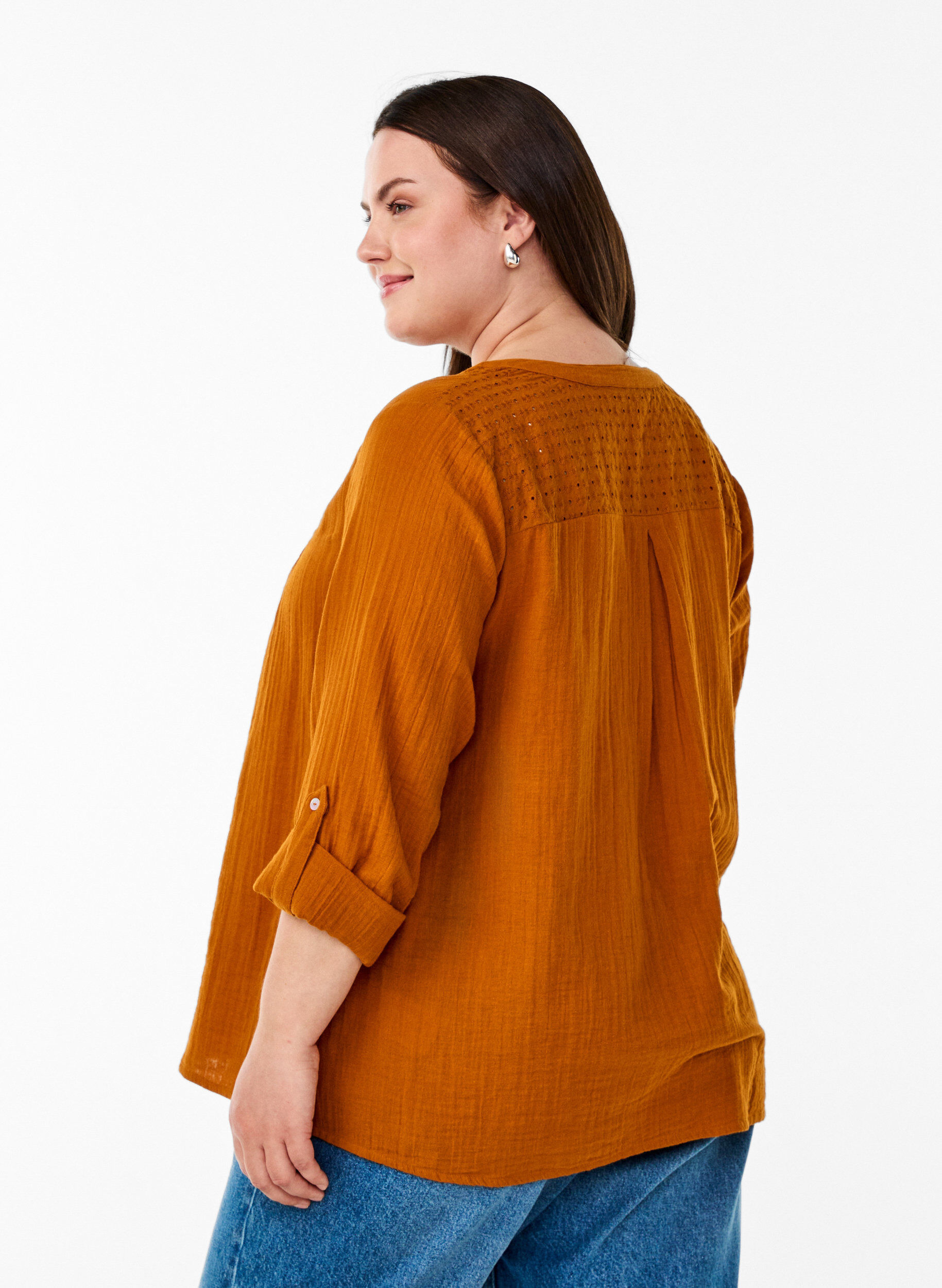 ZizziBluse aus Baumwollmusselin mit Lochstickerei, Orange, Model image number 2
