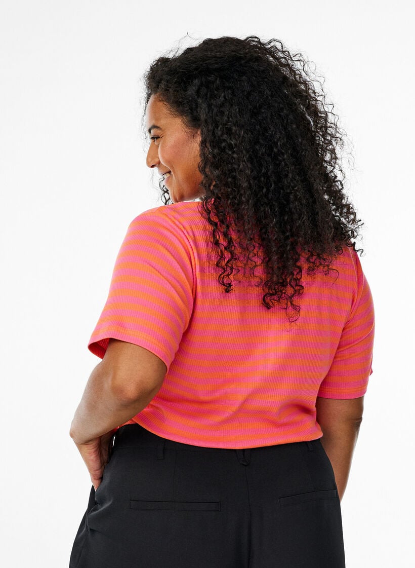 Gestreiftes T-Shirt mit gerippter Struktur, Orange, Model image number 2