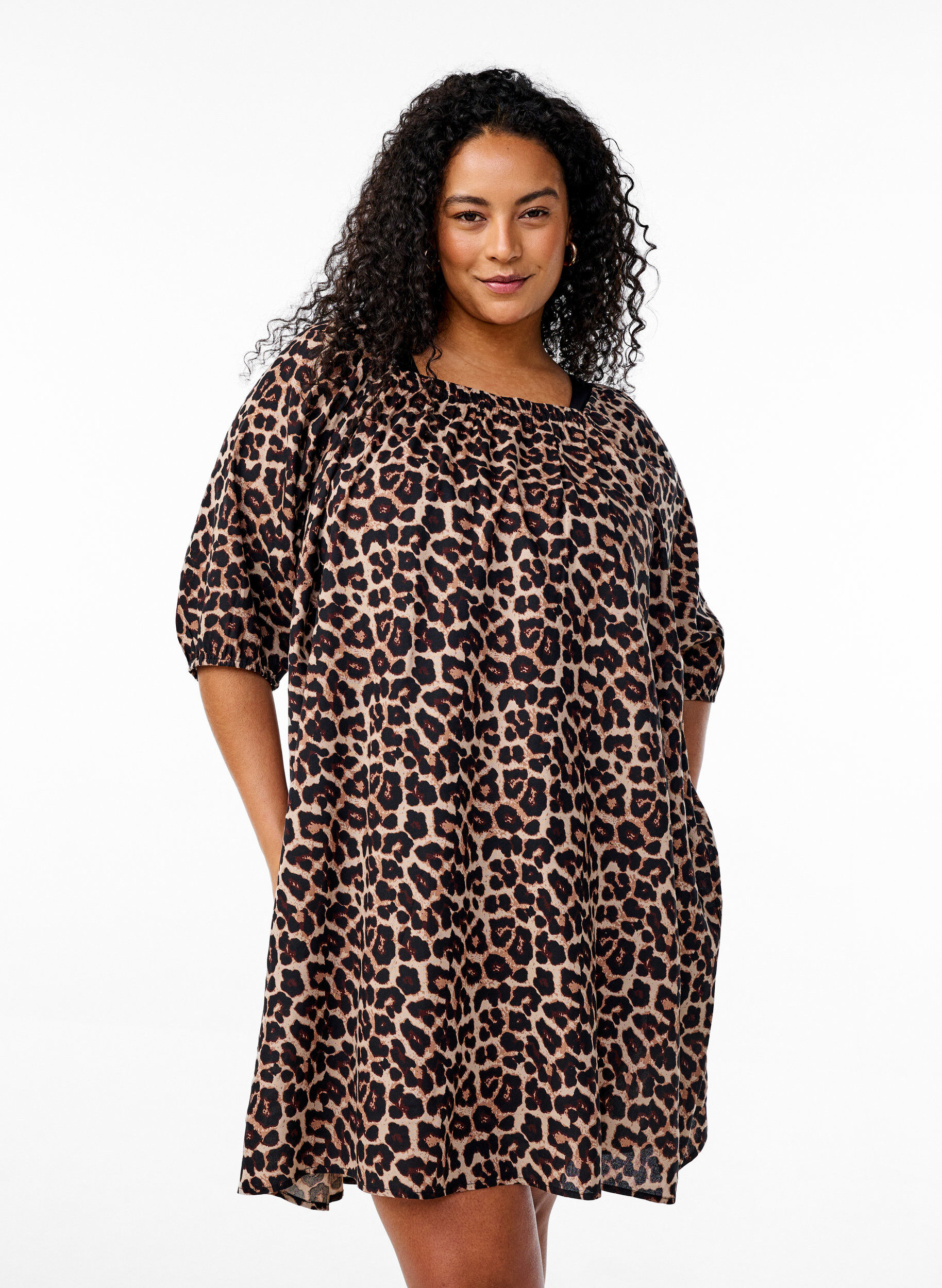 ZizziStrandkleid aus Viskose mit Aufdruck, Beige, Model image number 0