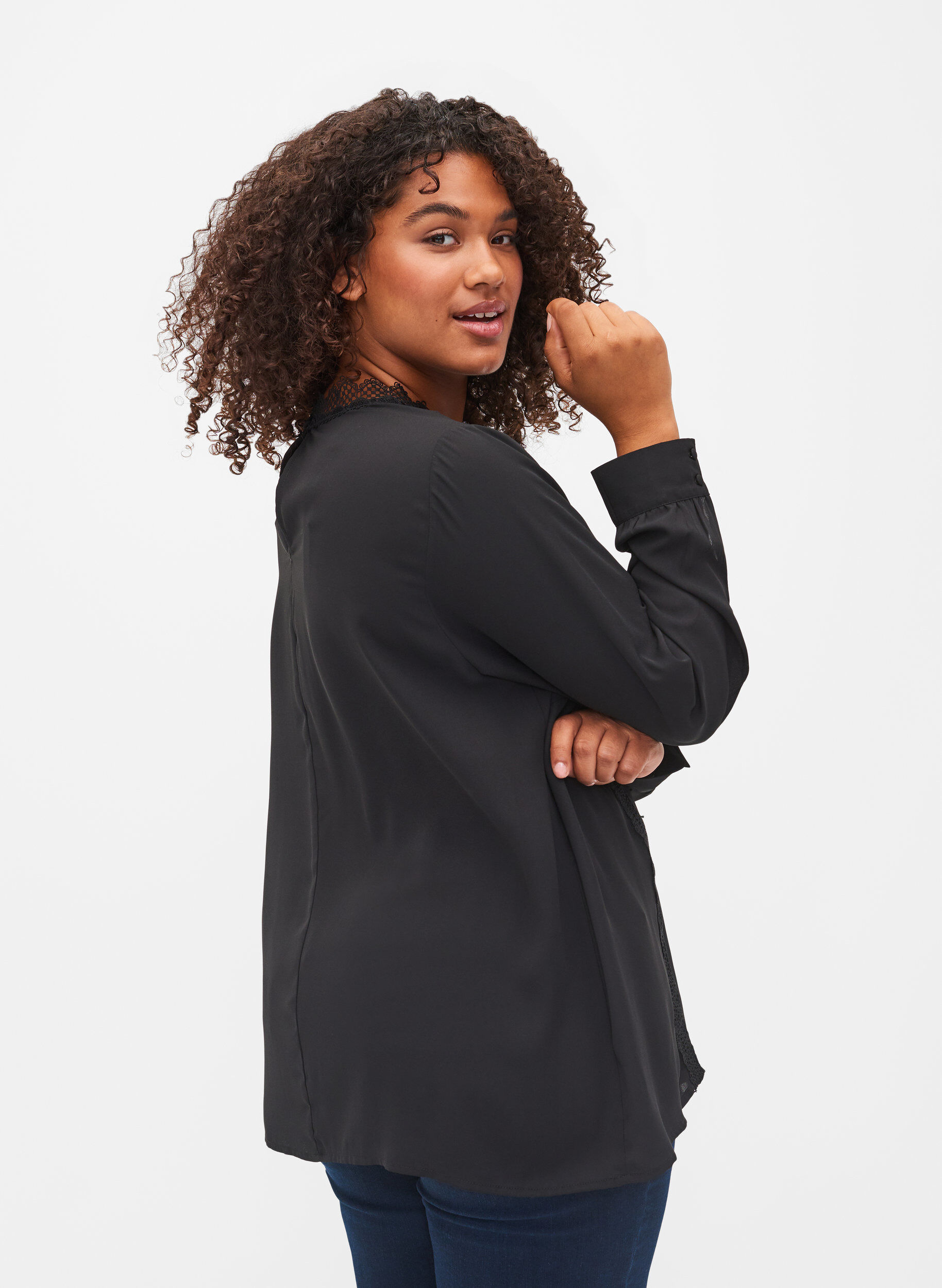 ZizziLang&auml;rmelige Bluse mit Spitze, Black, Model image number 1