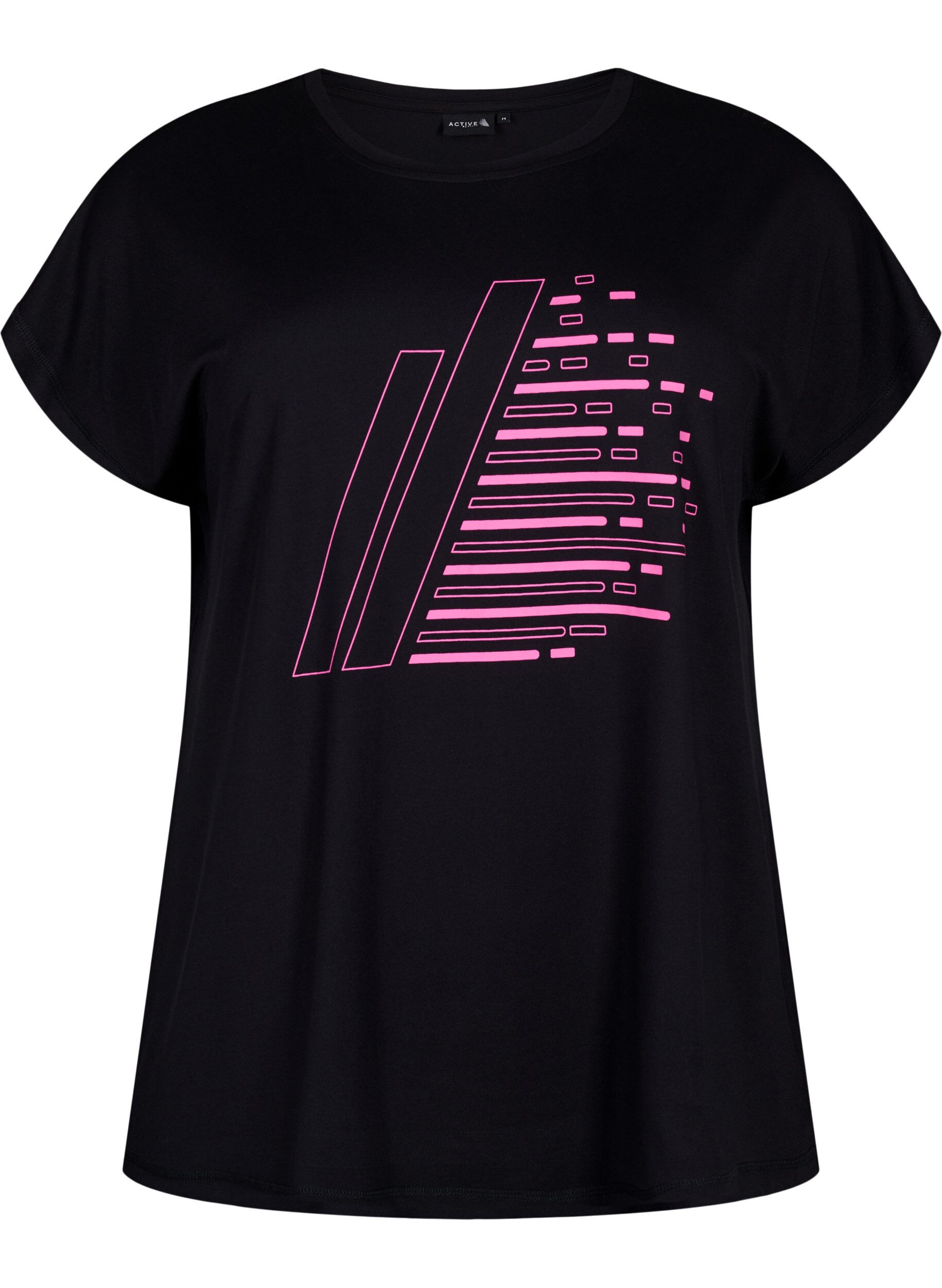 ZizziTrainingsshirt mit kurzen &Auml;rmeln und Print, Black/Sugar Plum, Packshot image number 0