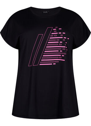 Trainingsshirt mit kurzen Ärmeln und Print, Black/Sugar Plum, Packshot image number 0