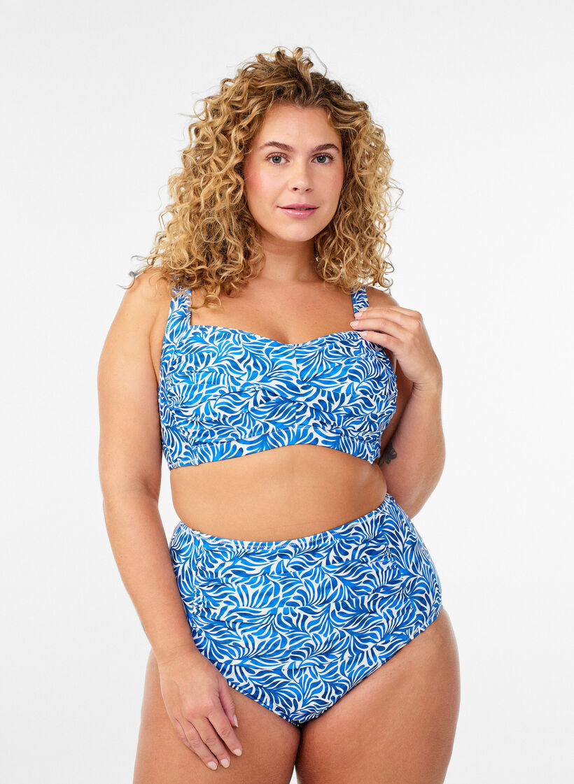 Wattierter Bikini-Oberteil mit Print, Blau, Model image number 1