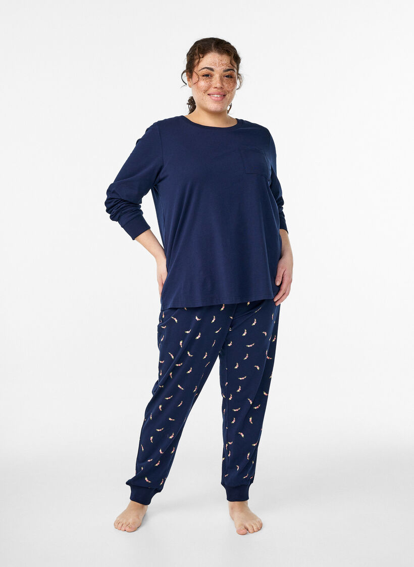 Lang&auml;rmliges Pyjamaoberteil aus weichem Baumwolljersey, Blau, Model image number 1