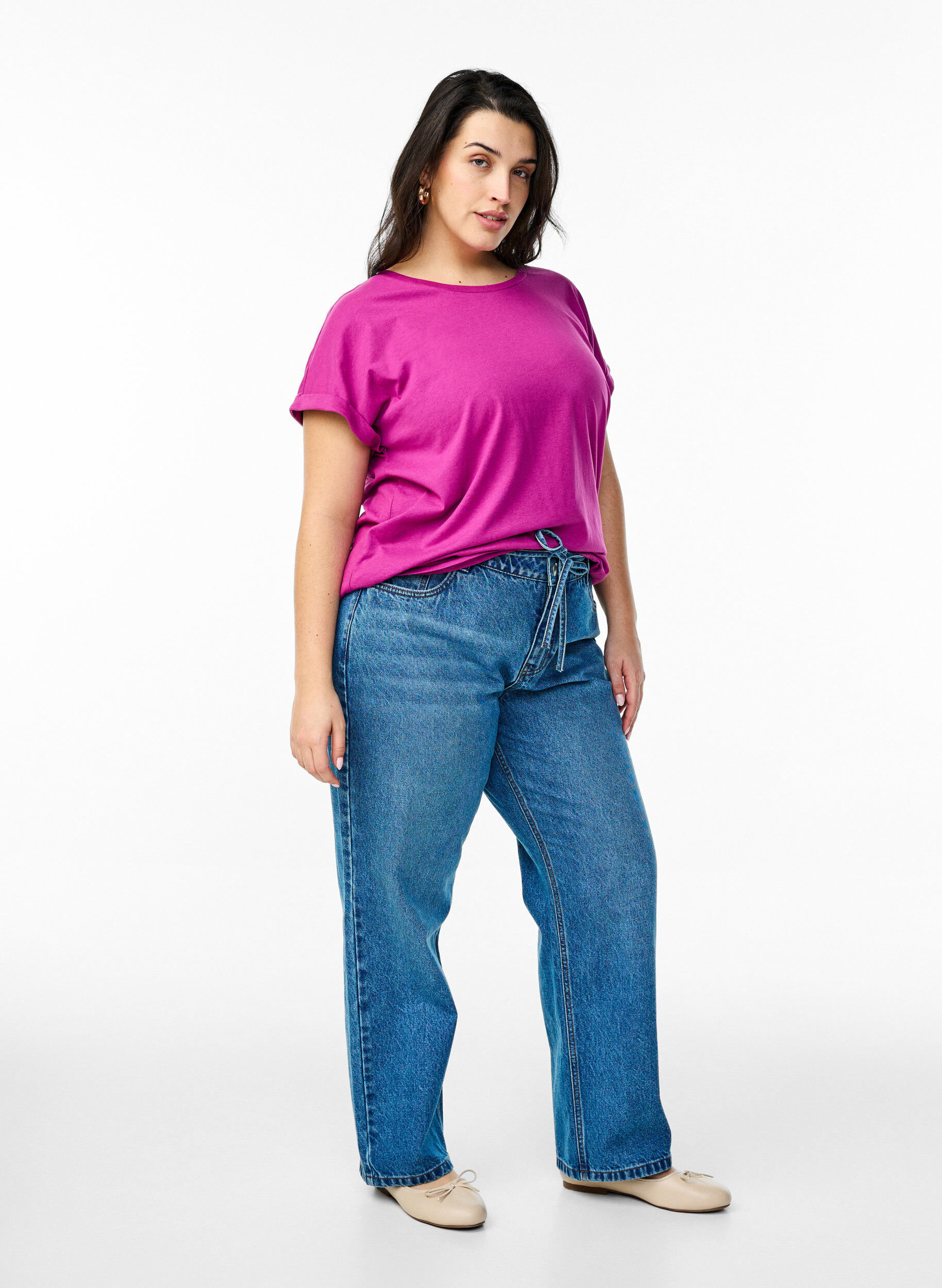 ZizziKurz&auml;rmliges T-Shirt aus einer Baumwollmischung, Lila, Model image number 1