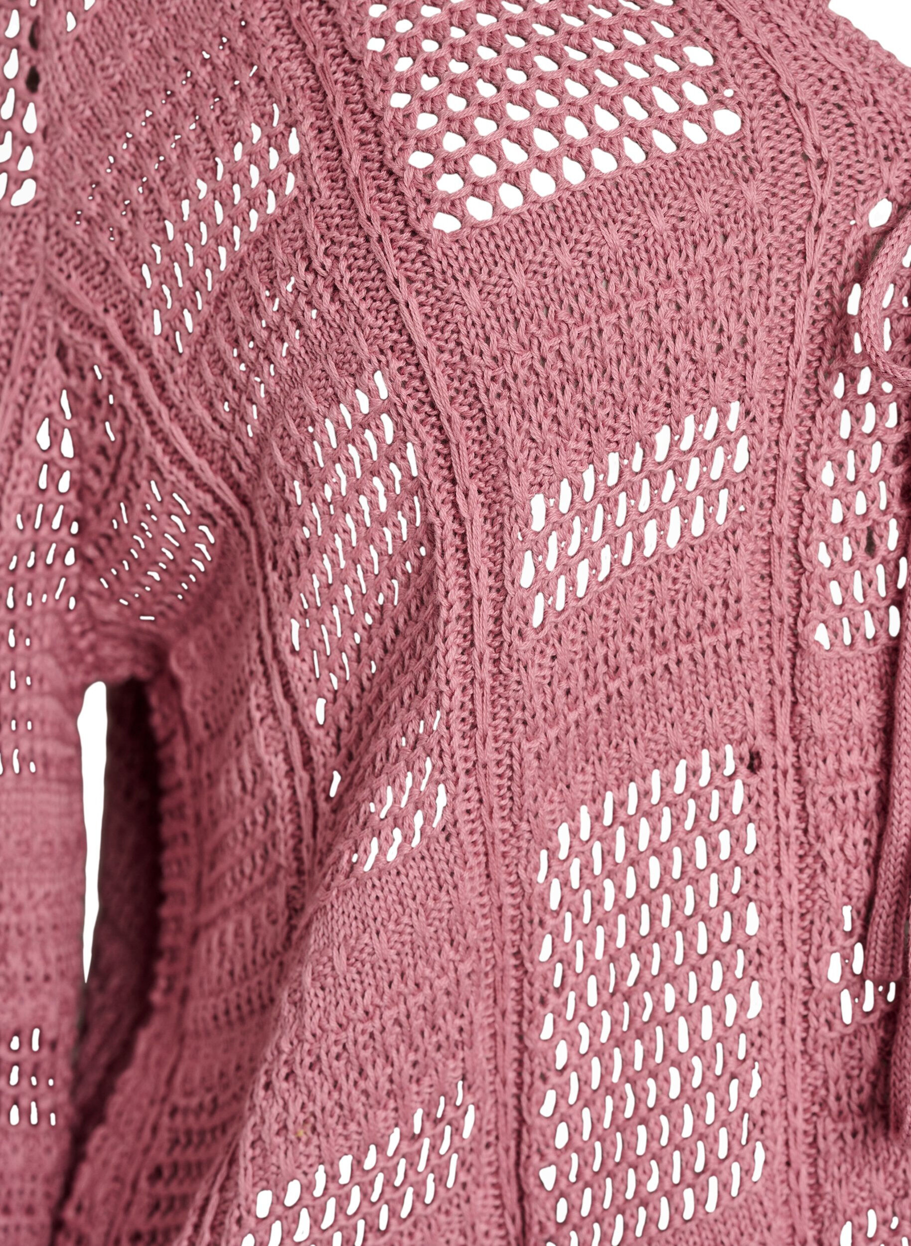 ZizziStrickjacke mit Bindeb&auml;ndern und Lochmuster, Rot, Packshot image number 2