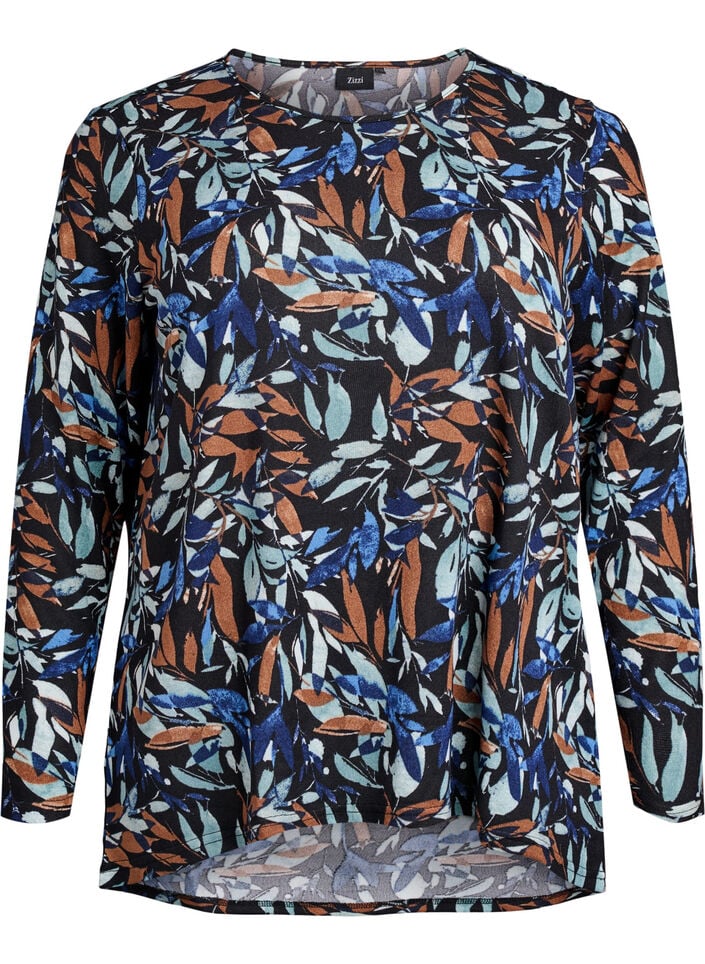Gemusterte Bluse mit langen &Auml;rmeln, Blau, Packshot image number 0