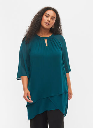 Chiffonbluse, Deep Teal, Model image number 0