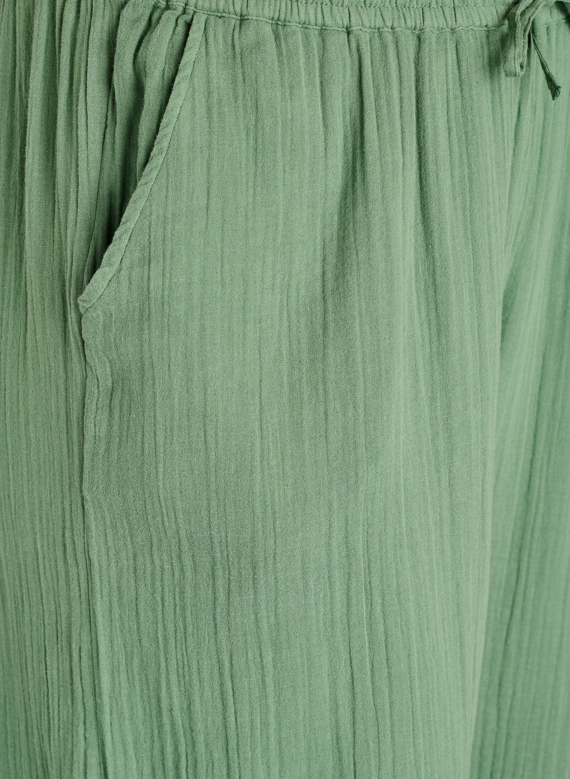 ZizziHoch taillierte Hose aus Baumwoll-Musselin mit weitem Bein, Gr&uuml;n, Packshot image number 2