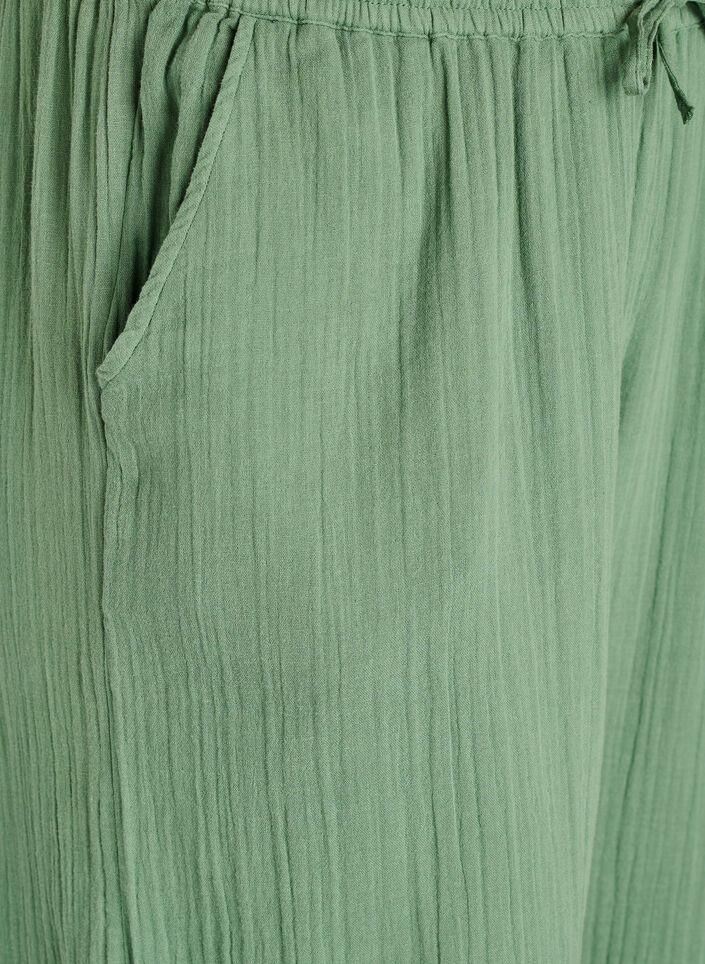 Hoch taillierte Hose aus Baumwoll-Musselin mit weitem Bein, Gr&uuml;n, Packshot image number 2