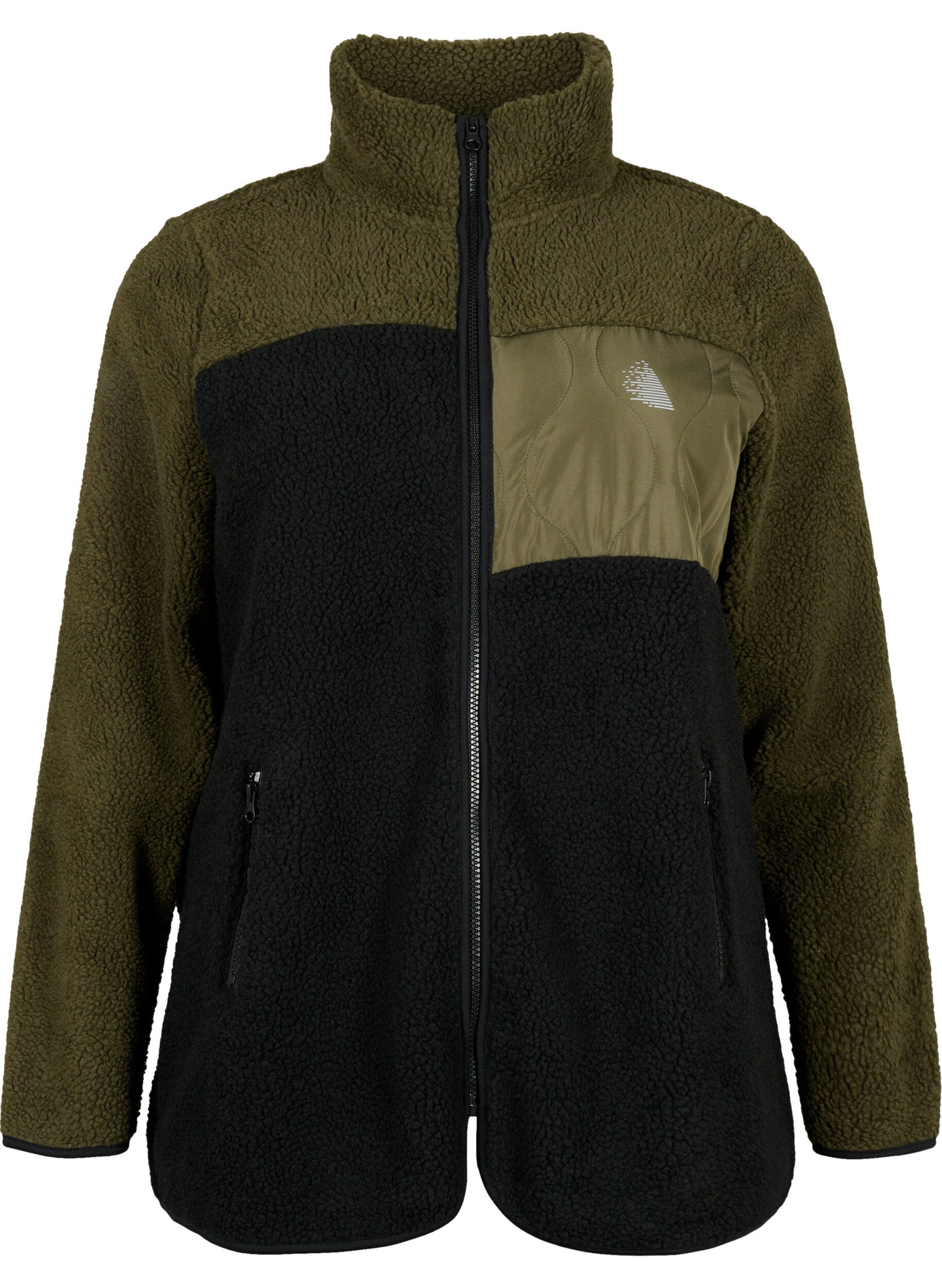 ZizziTeddyjacke mit Farbblock, Forest Night comb., Packshot image number 0