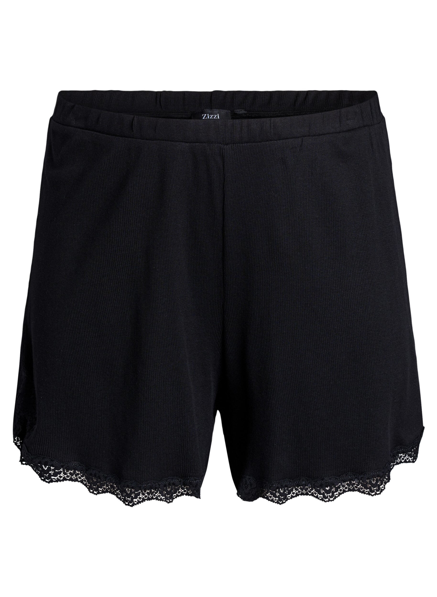 Lockere Nachtshorts aus geripptem Material mit Spitzensaum
