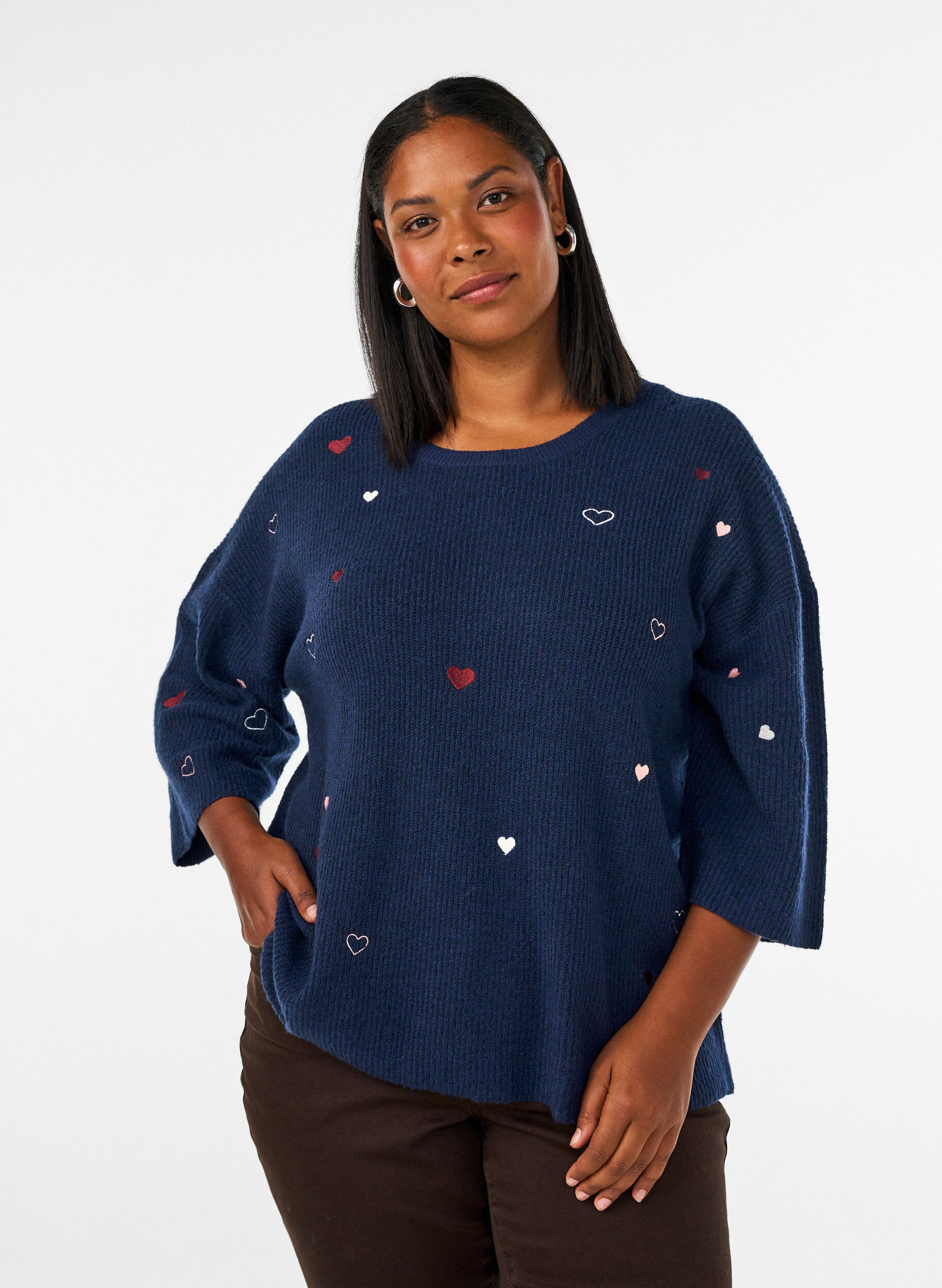 ZizziPullover mit Herzen und 3/4-&Auml;rmeln, Blau, Model image number 0