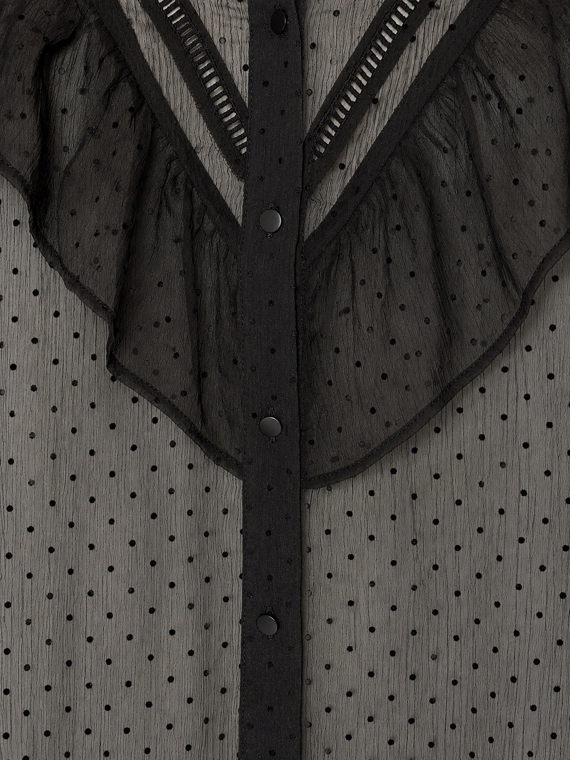 ZizziMidikleid aus einem leichten, transparenten Stoff mit Punkten und R&uuml;schen, Schwarz, Packshot image number 3
