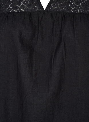 Kleid aus einer Baumwollmischung mit Leinen und Häkeldetails, Black, Packshot image number 2
