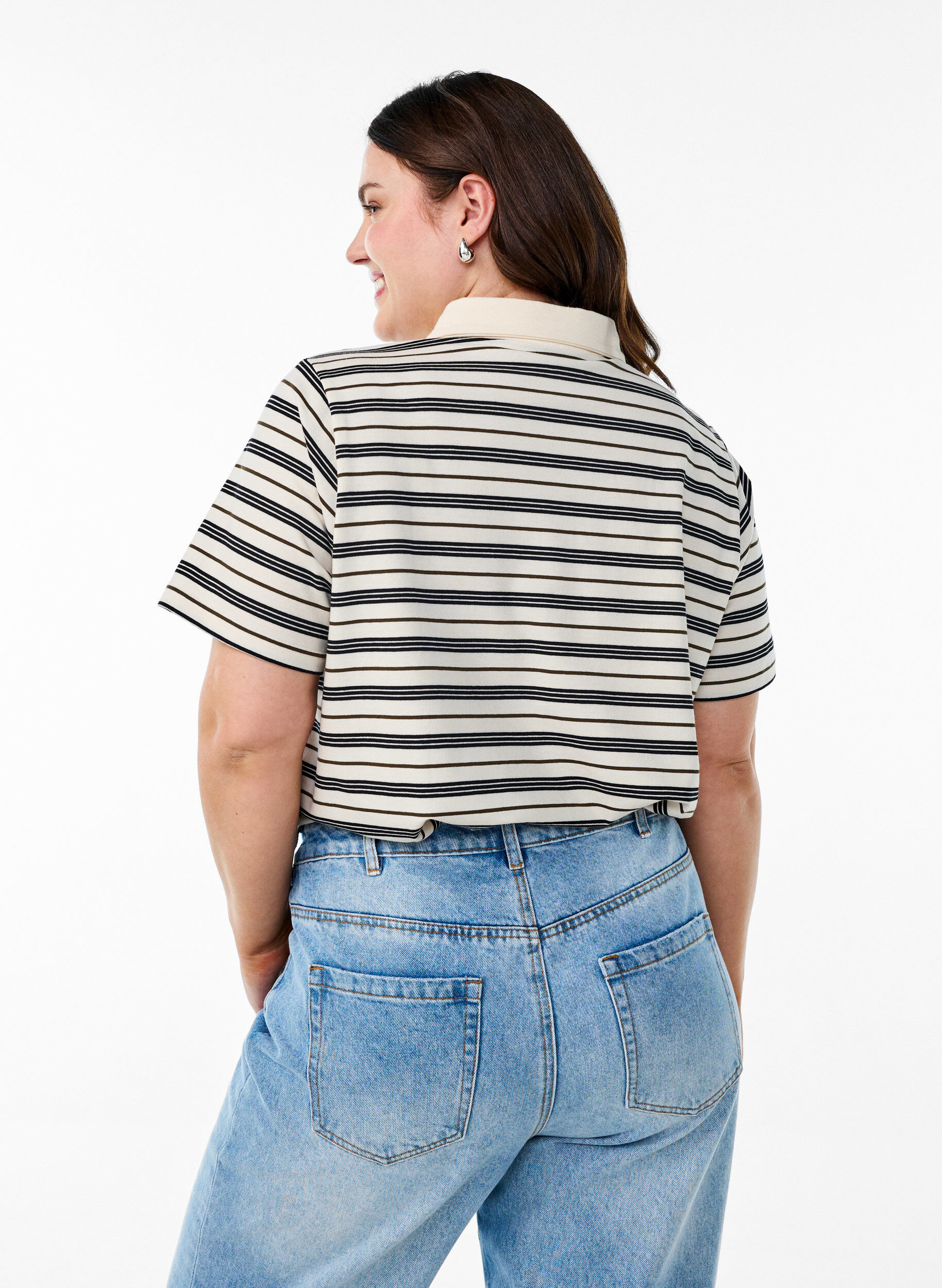 ZizziPoloshirt mit Streifen und kurzen &Auml;rmeln, Wei&szlig;, Model image number 2