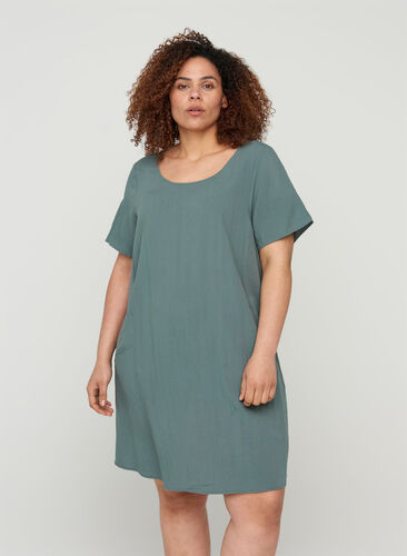 Kurzarm Viskosekleid mit Taschen, Balsam Green, Model image number 0
