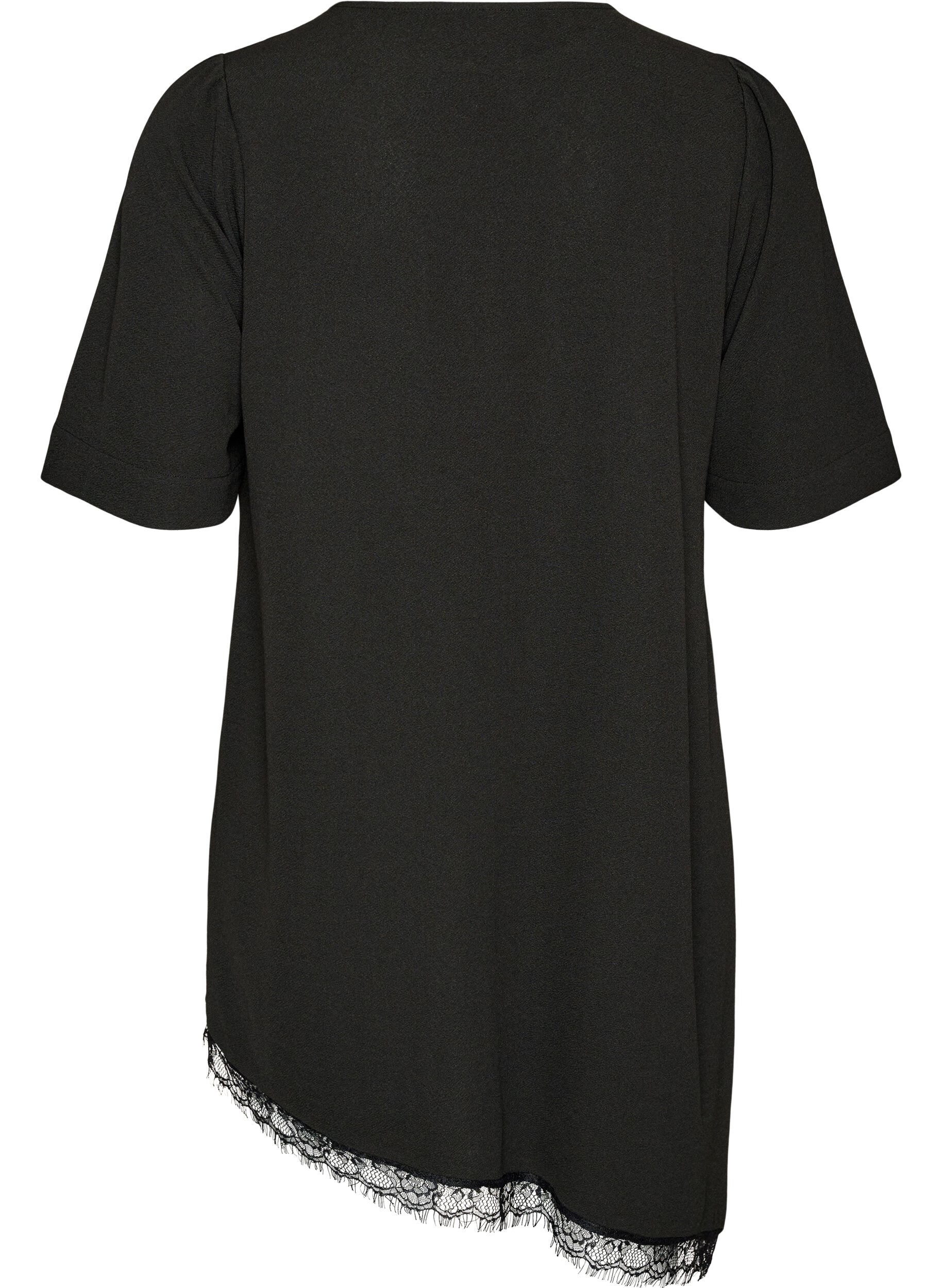 ZizziTunika mit asymmetrischem Spitzenbesatz, Schwarz, Packshot image number 1