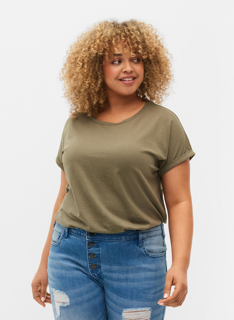 Kurzärmeliges T-Shirt aus einer Baumwollmischung, Dusty Olive, Model image number 0