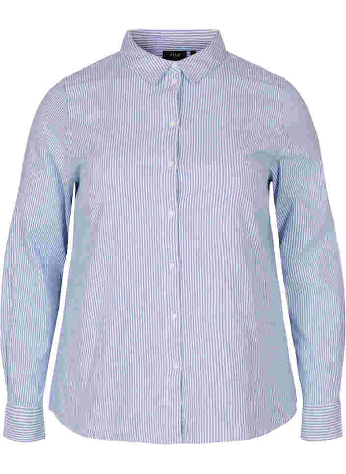 Langarm Hemdbluse aus Baumwolle, Blue Striped, Packshot image number 0