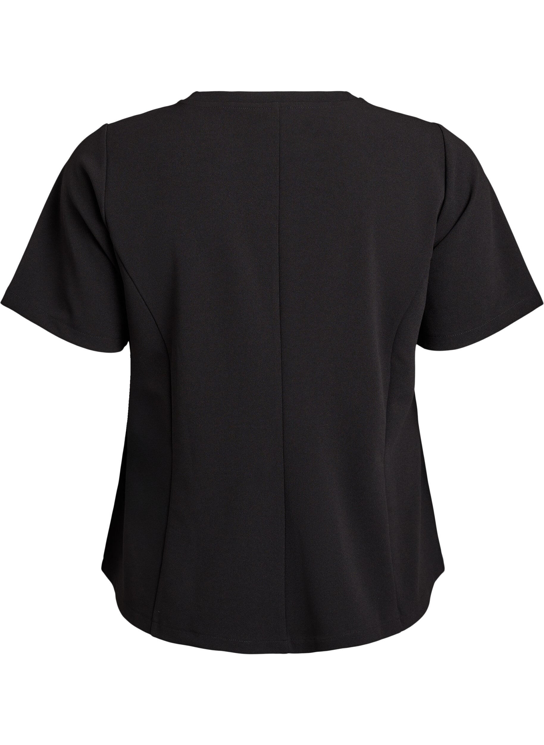 ZizziKurz&auml;rmelige Bluse mit formgebenden Abn&auml;hern, Schwarz, Packshot image number 1