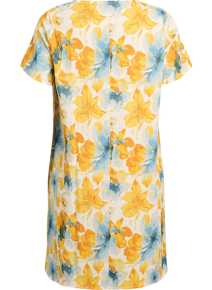 Kurzes Kleid mit gecrinkelter Textur und kurzen &Auml;rmeln, Gelb, Packshot image number 1