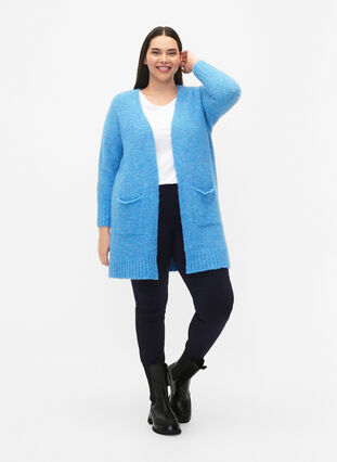 Lange Strickjacke mit Wolle und Taschen, French Blue, Model image number 2