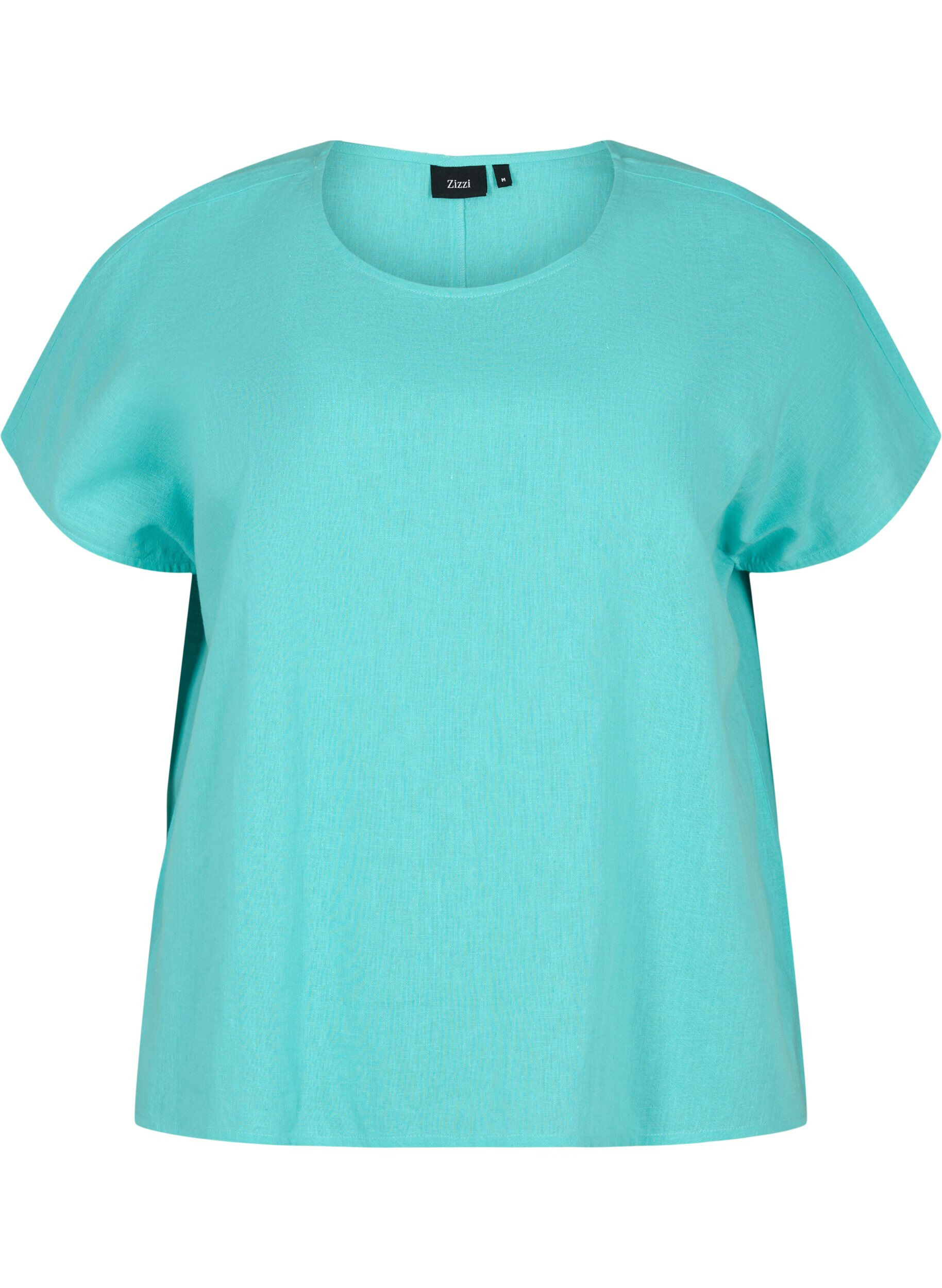 ZizziKurz&auml;rmelige Bluse aus Baumwollmischung mit Leinen, Turquoise, Packshot image number 0