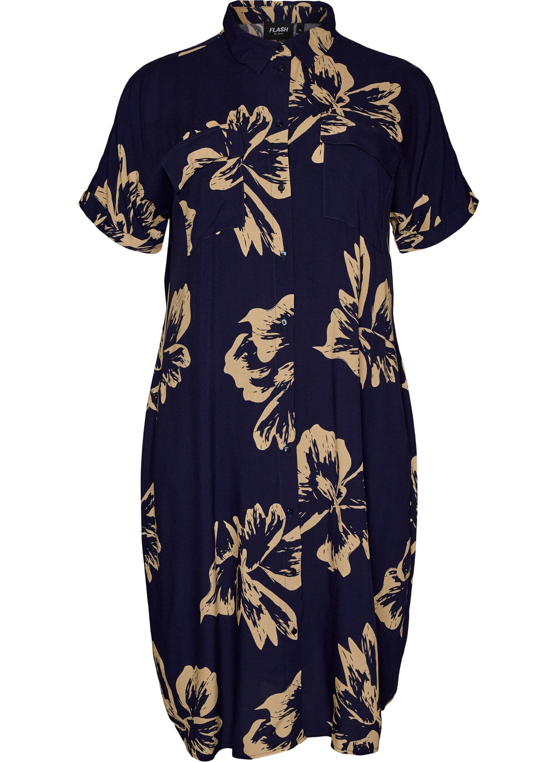 ZizziLanges Hemdkleid mit kurzen &Auml;rmeln, Blau, Packshot image number 0