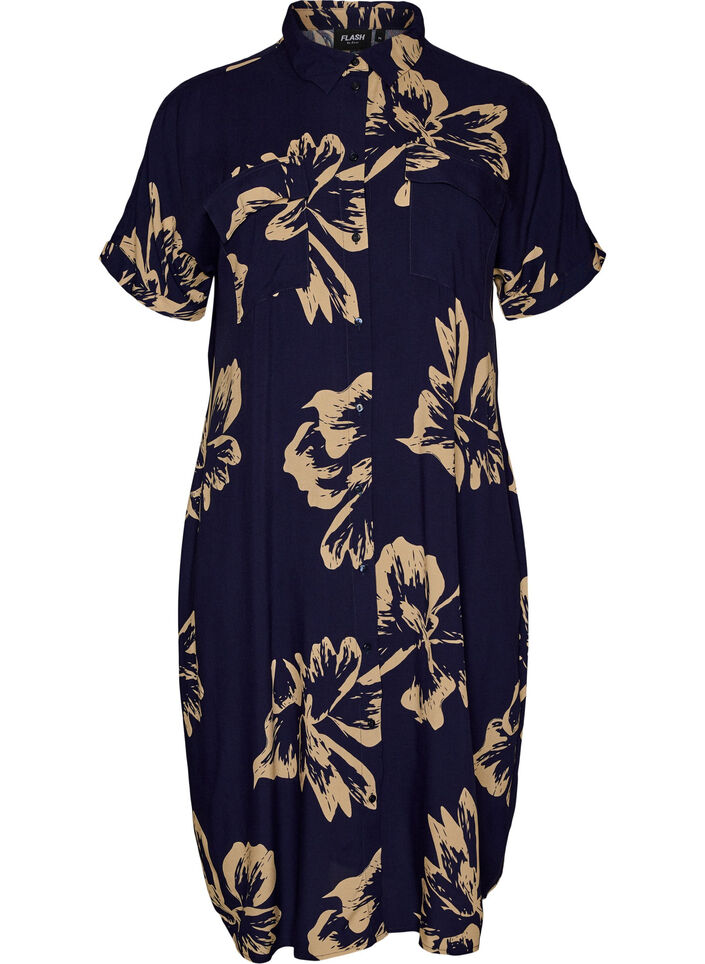 Langes Hemdkleid mit kurzen &Auml;rmeln, Blau, Packshot image number 0