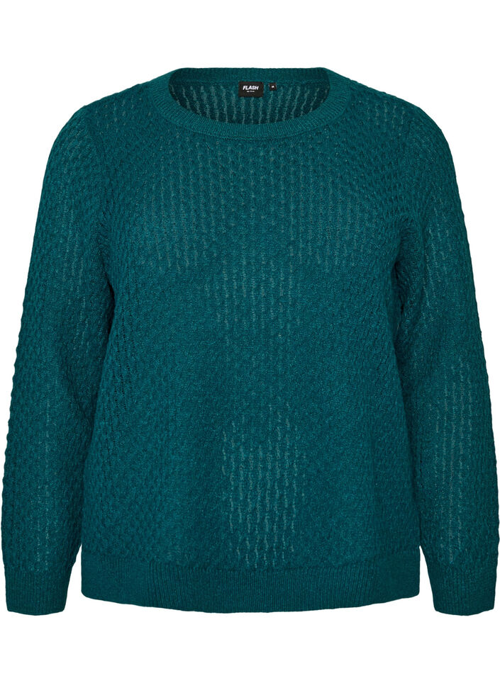 Strickbluse mit strukturiertem Lochmuster, Gr&uuml;n, Packshot image number 0