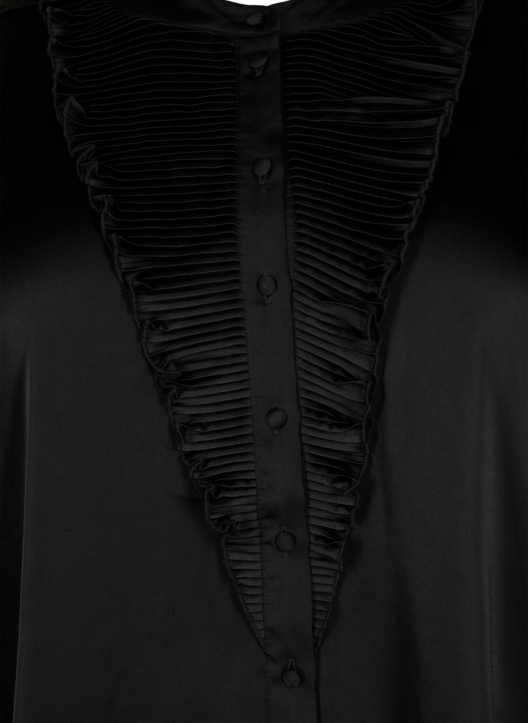 Zizzi Hemdbluse aus Satin mit R&uuml;schen, Black, Packshot image number 2