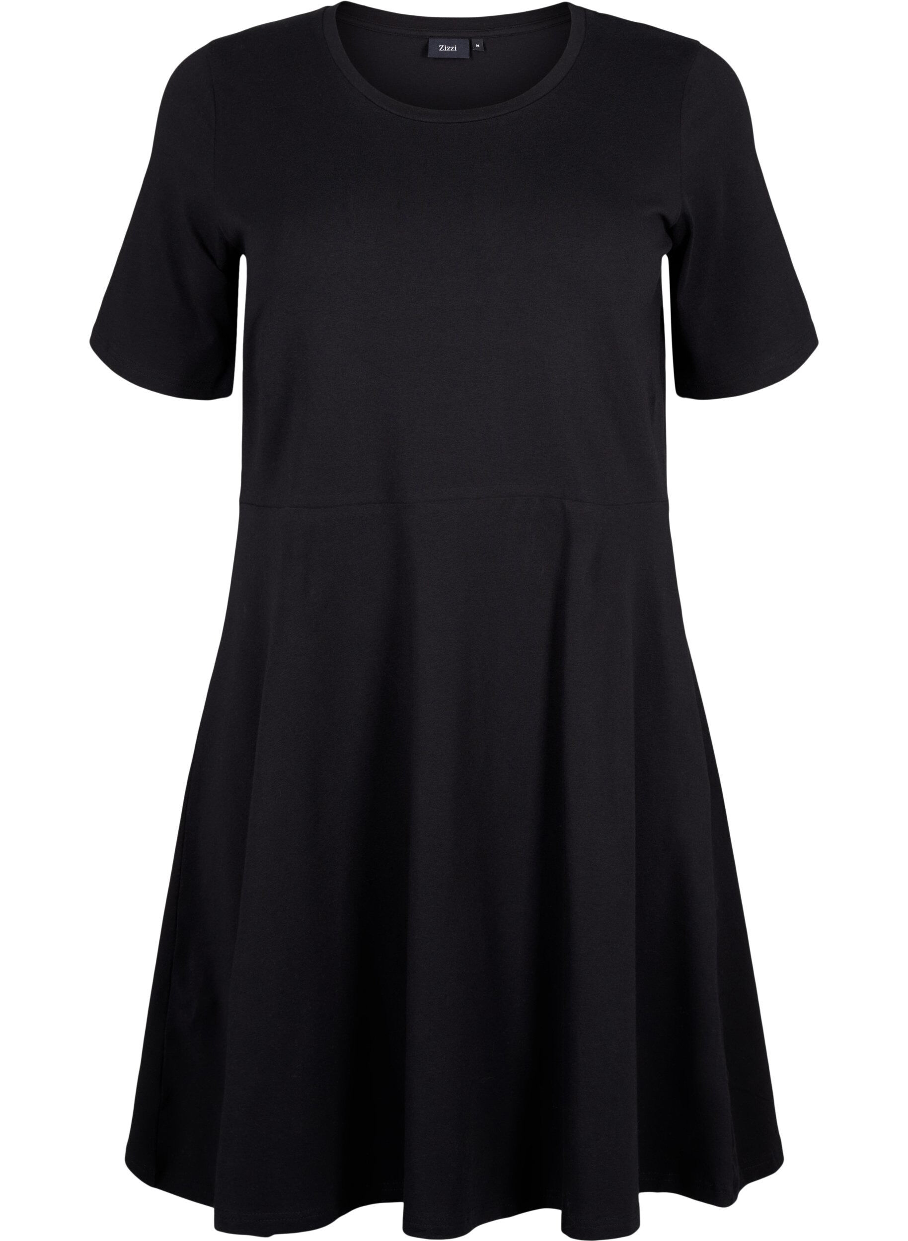 ZizziEinfarbiges Baumwollkleid mit kurzen &Auml;rmeln, Black Solid, Packshot image number 0