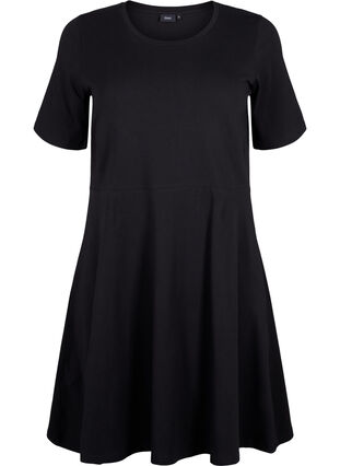 Einfarbiges Baumwollkleid mit kurzen Ärmeln, Black Solid, Packshot image number 0