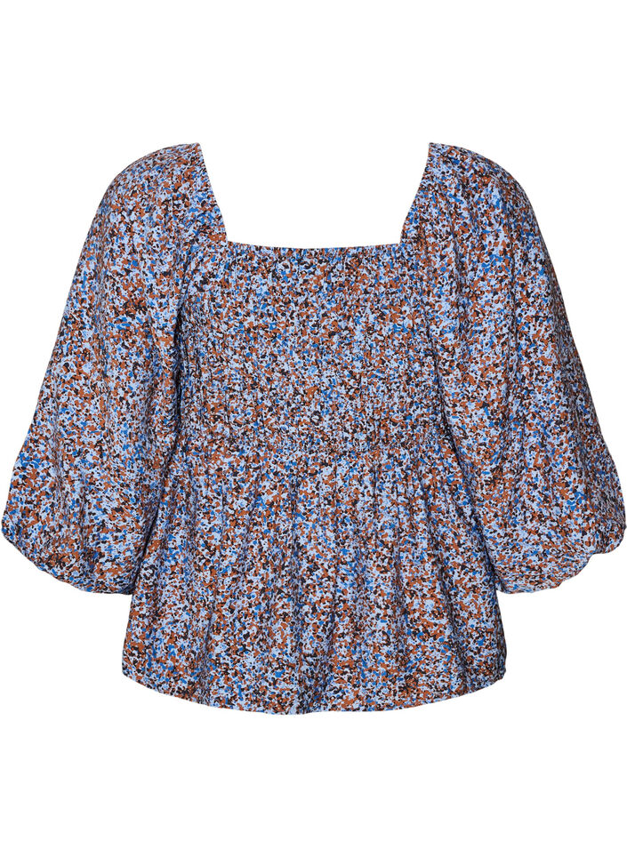 Bluse mit Smock und Karree-Ausschnitt, Blau, Packshot image number 1