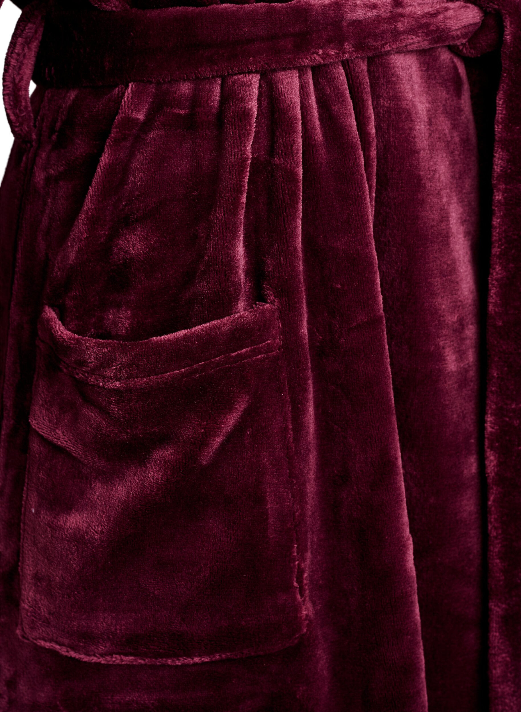 ZizziMorgenmantel aus weichem Velours mit Taschen, Dunkles Bordeaux, Packshot image number 3