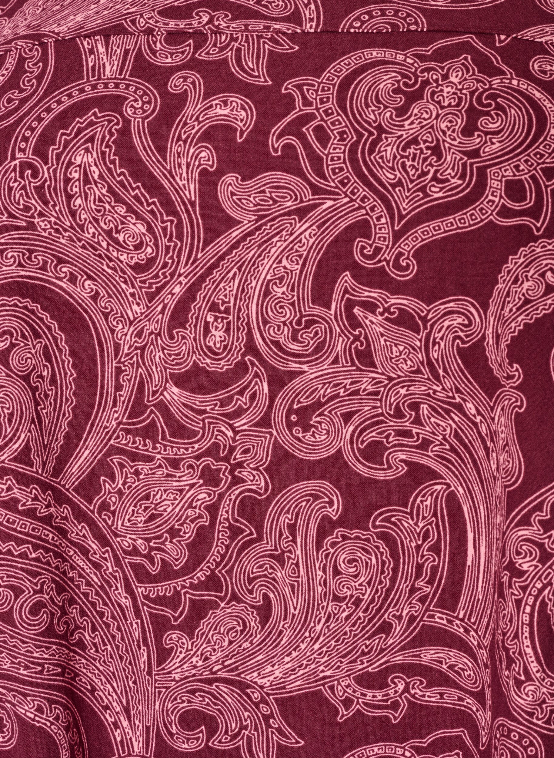 ZizziKurzes Baumwollkleid mit Gummisaum und langen &Auml;rmeln, Dunkles Bordeaux, Packshot image number 2