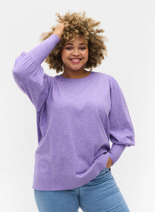 Bluse mit Ballonärmeln und dekorativen Knöpfen, Paisley Purple Mel, Model image number 0